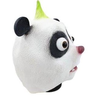 Punk panda mask side profile — textured latex sculpt, molded green mohawk detail