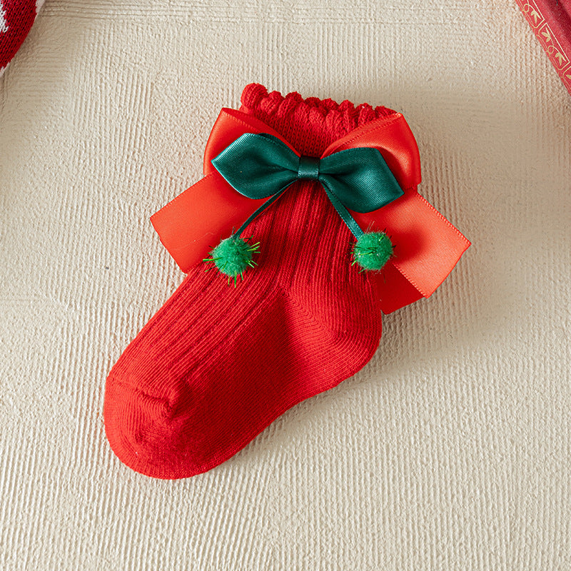 Children's Christmas Red Cartoon Cute Baby New Year Socks