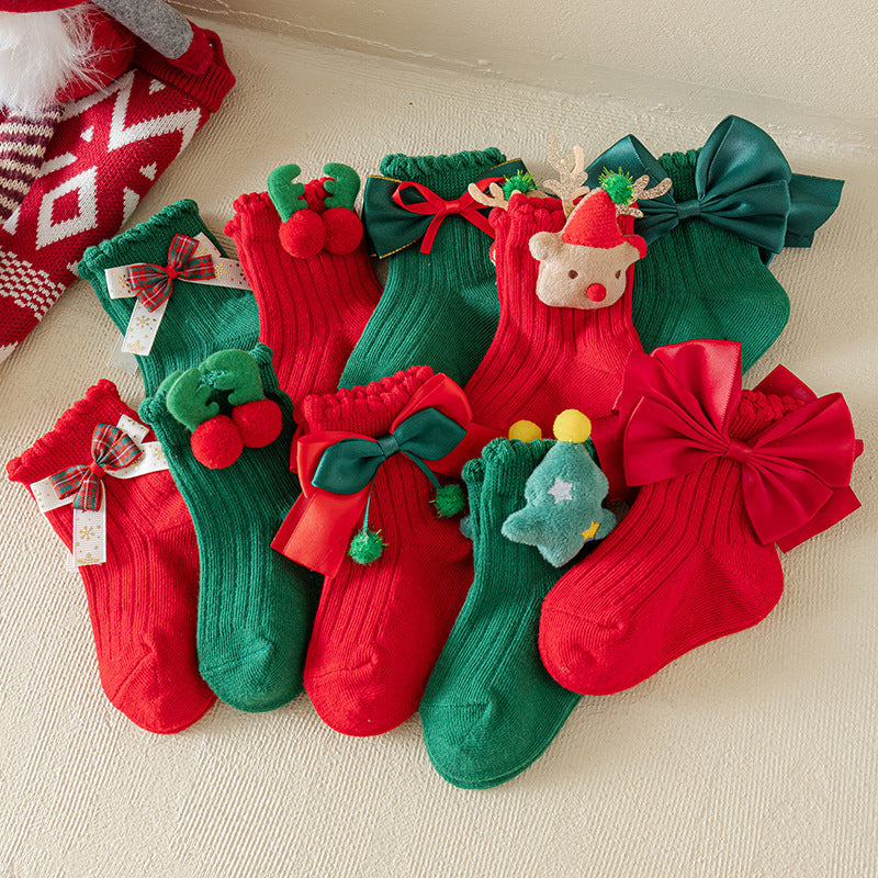 Children's Christmas Red Cartoon Cute Baby New Year Socks