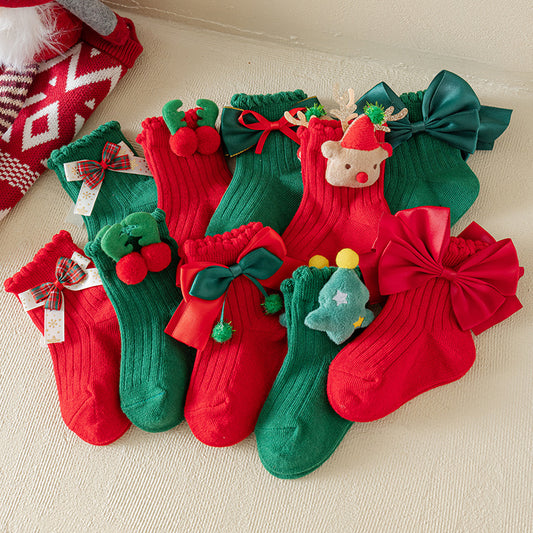 Children's Christmas Red Cartoon Cute Baby New Year Socks