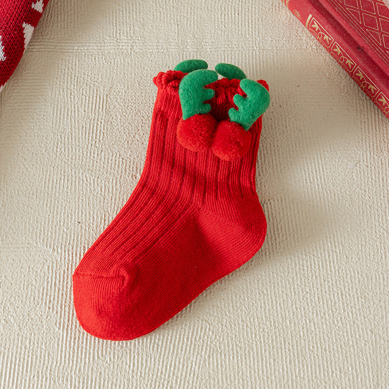Children's Christmas Red Cartoon Cute Baby New Year Socks